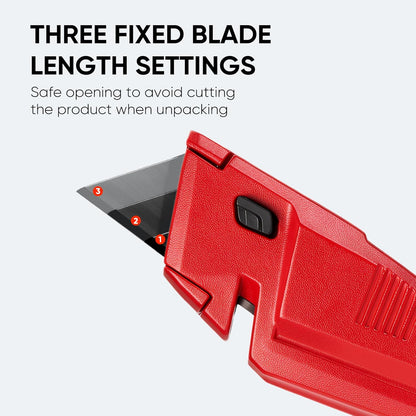 STEELITE Utility Knife Set 2PCS, Box Cutter Heavy Duty Metal, Quick Open Botton Lock Razor Knife for Cartons, Rapes, Leather and Cardboard, Blades Storage Design with 16 Extra Blade, Red