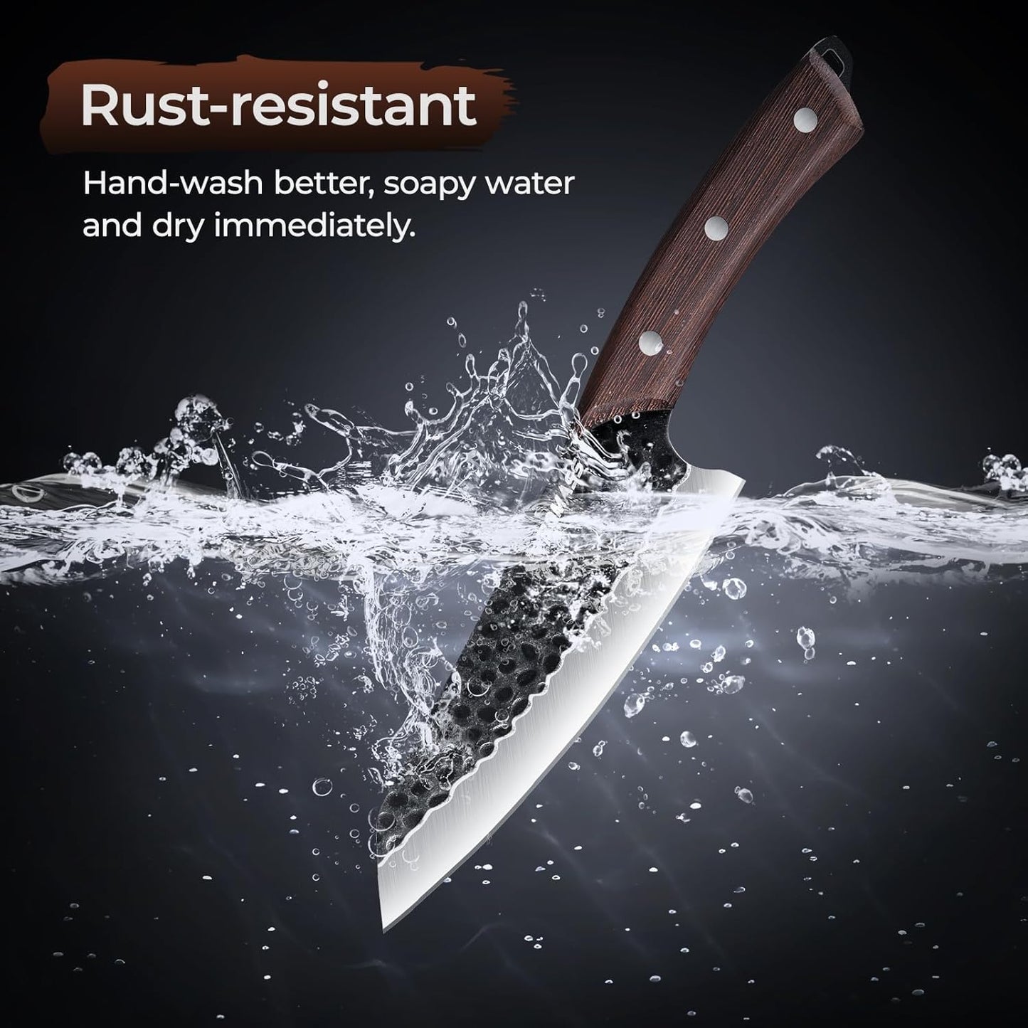 Butcher Knife Meat Cleaver Knife, Hand Forged Japanese Knife Set of 3, High Carbon Kitchen Knife & Serbian Chef Knife & Boning Knife for Meat Cutting, Outdoor Cooking BBQ Camping Gift for Men