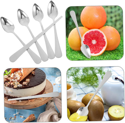 Generic 1 Set Fruit Cutting Set Paring Knives Serrated Spoons Pointed Spoons Kiwi Knife Grapefruit Utensil Tool Fruit Knives Grapefruit Spoons Fruit Knife Stainless Steel Silver