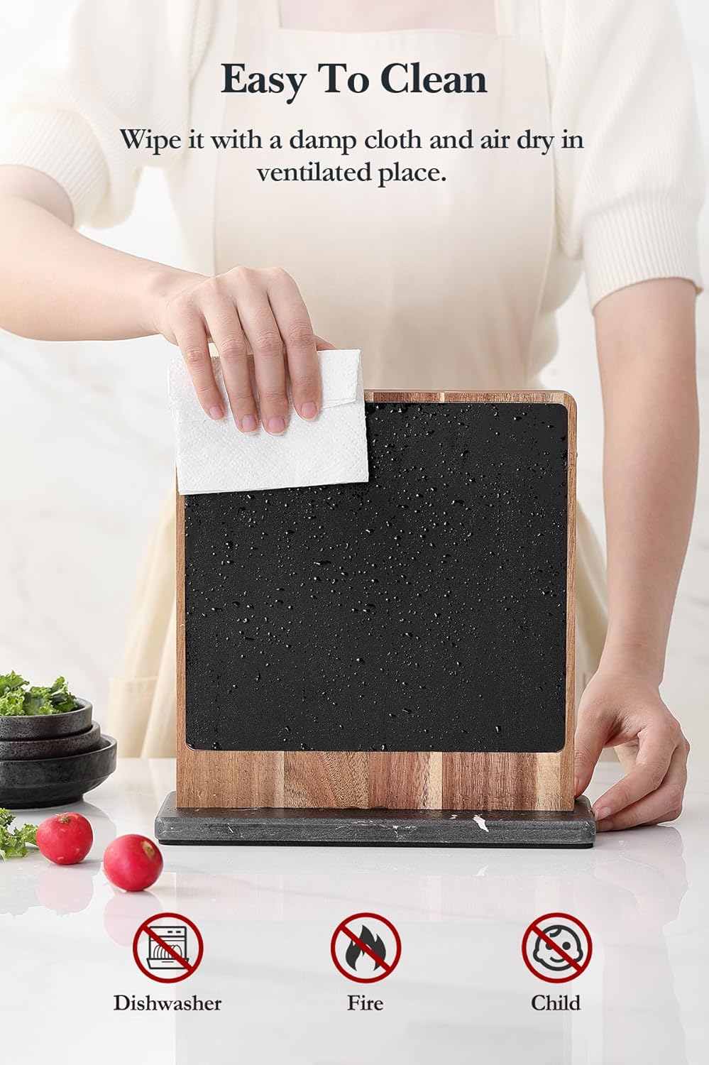 Strong Double Sided Magnetic Knife Block Without Knives, with Acacia Wood+430 Stainless Steel Base，Magnetic Universal Stands with Strong Enhanced Magnets Strip Kitchen Storage Cutlery Large Organizer