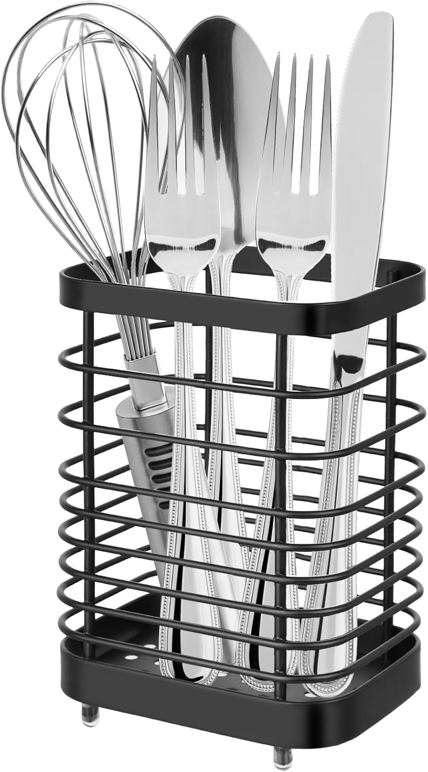Utensil Holder, Stainless Steel Utensil Drying Rack for Kitchen Counter, Silverware Cutlery Flatware Holder Forks, Knives, Spoons, Chopsticks Organizer (Silver)