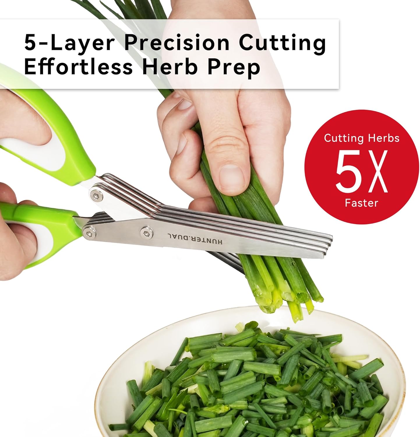 5 Blades Herb Scissors - Professional Kitchen Shears with Safety Cover for Cutting Green Onions, Fresh Herbs, Vegetables & Salad Food Prep, Must-Have Cooking Gadgets, Dishwasher Safe