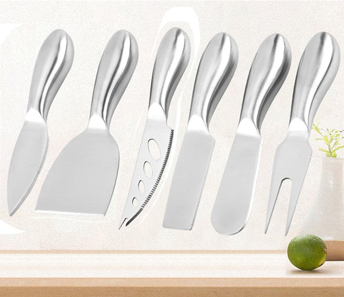 6-Piece Cheese Knife Set, Premium Stainless Steel Cheese Knives with Gift Box, Cheese and Charcuterie Board Collection matching tools (cheese knife set of 6)
