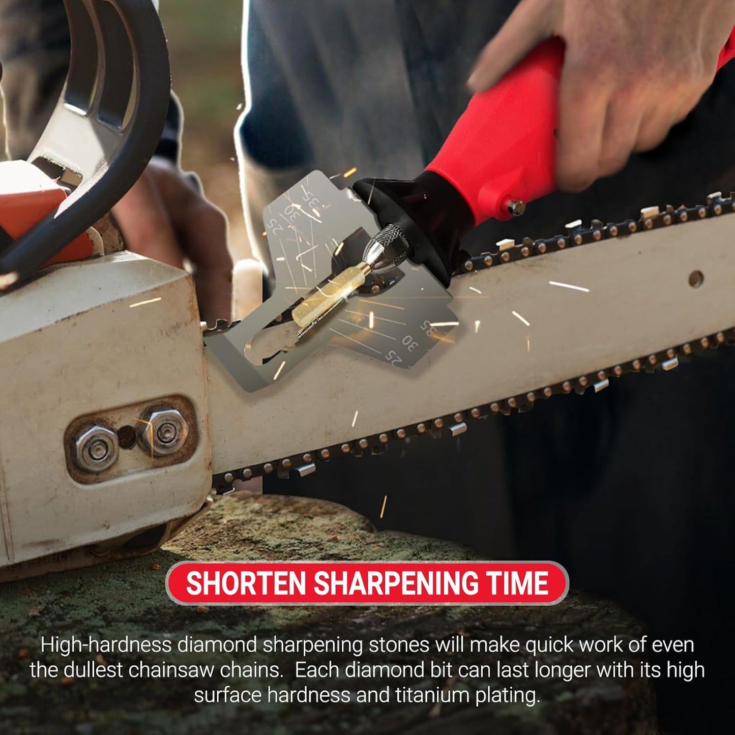 AR-PRO Electric Chainsaw Sharpening Kit 110V/180W, High-Speed Chainsaw Sharpening Tool, Includes 5-Speed Chainsaw Chain Sharpener with 3 Sizes Diamond Sharpening Wheels and Angle Adjustment Guide