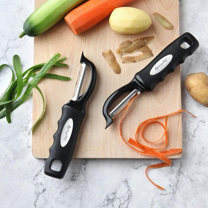 Spring Chef Premium Swivel Vegetable Peeler, Soft Grip Handle and Ultra Sharp Stainless Steel Blades - Perfect Kitchen Peeler For Veggie, Fruit, Potato, Carrot, Apple - Black