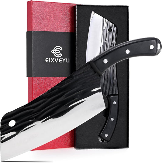2 Pieces Knife Set Cleaver Knife and Paring knives,Stainless Steel Fruit Meat Knife with Damascus Pattern,Anti-Slip Hollow Handle