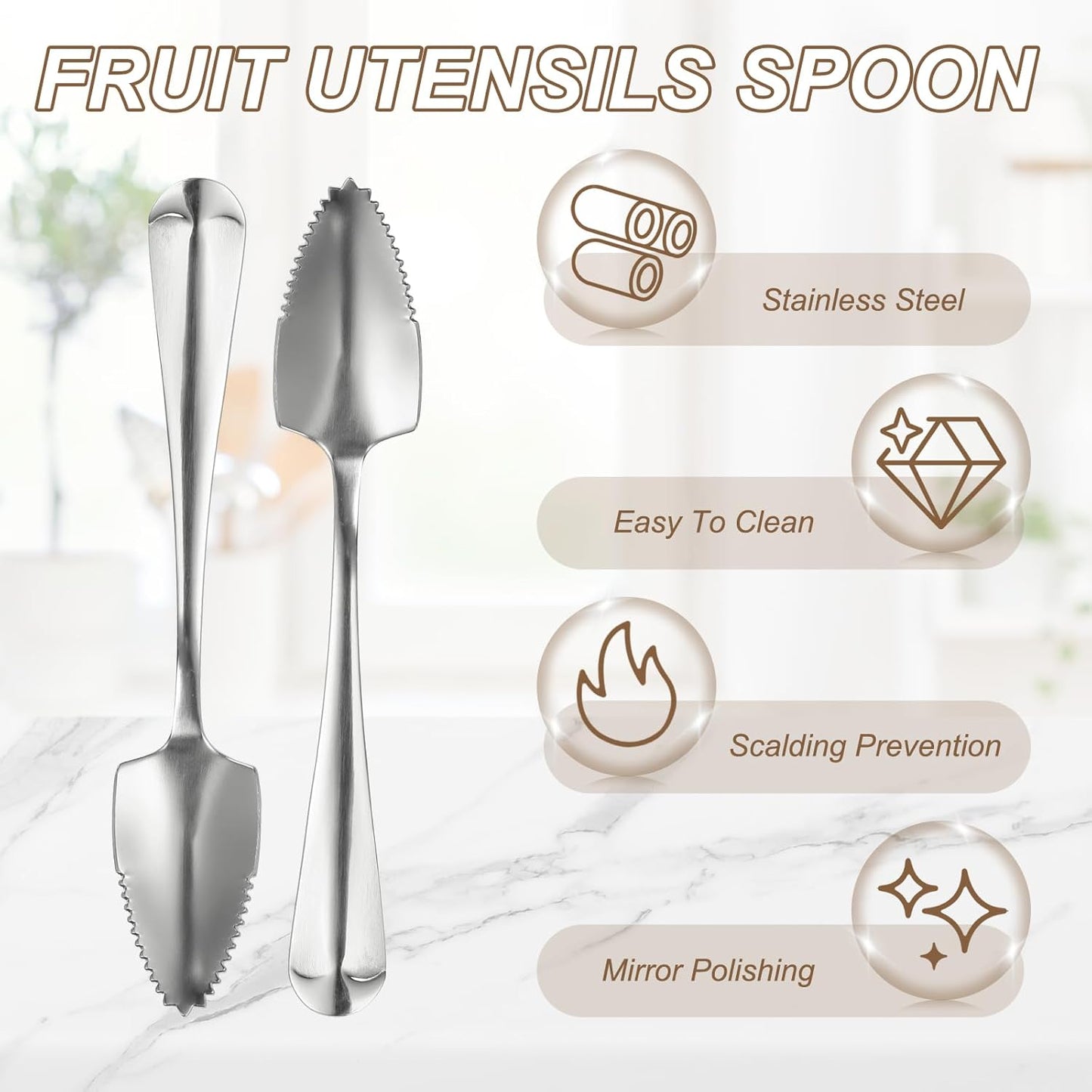 uxcell 4Pcs Grapefruit Spoons, Stainless Steel Fruit Utensils Spoon with Serrated Edge Thick Gauge Handle Grapefruit Knife Tool Mirror Finish for Citrus Melon Dessert, Purple
