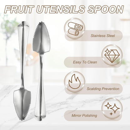 uxcell 4Pcs Grapefruit Spoons, Stainless Steel Fruit Utensils Spoon with Serrated Edge Thick Gauge Handle Grapefruit Knife Tool Mirror Finish for Citrus Melon Dessert, Purple