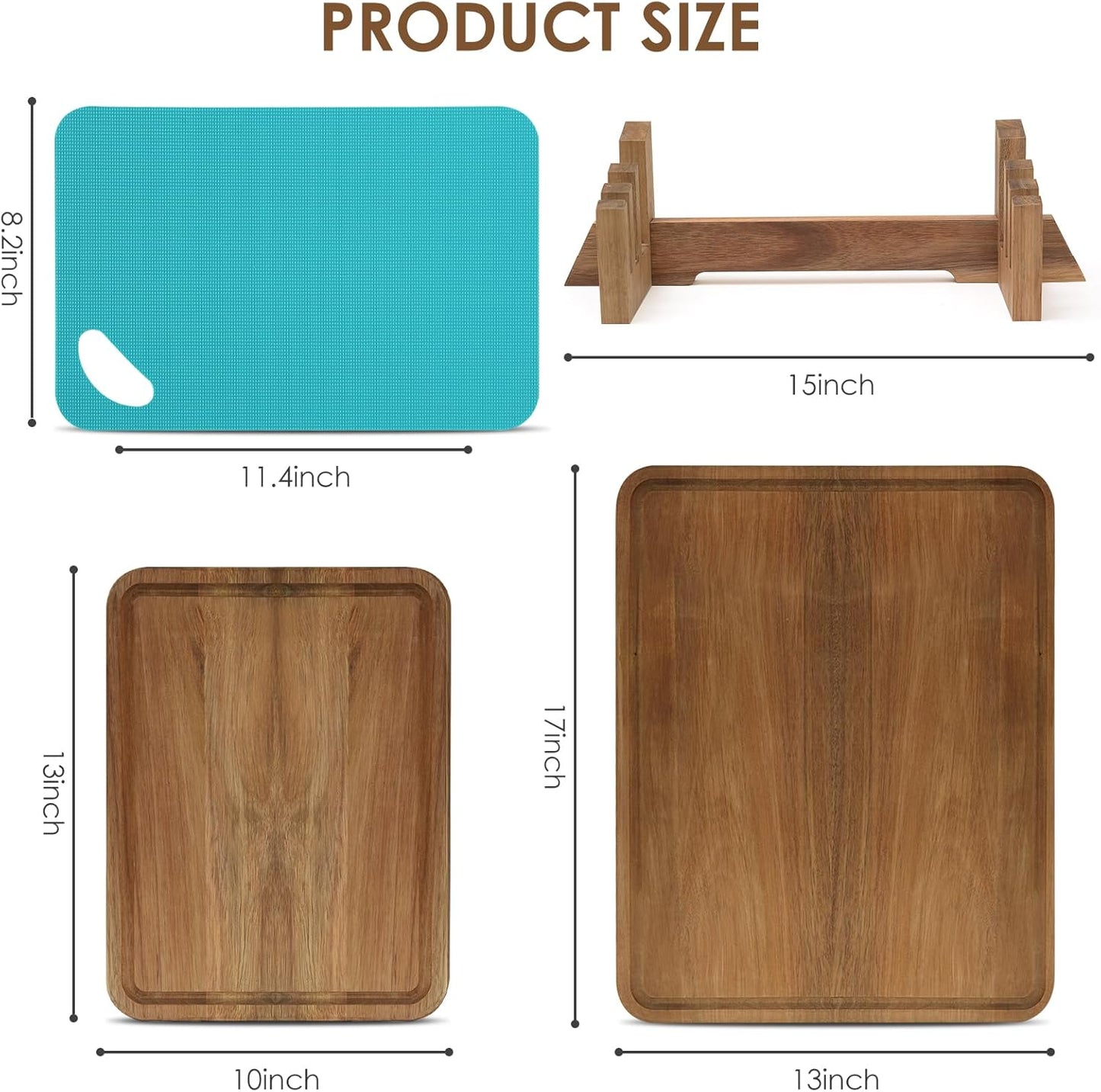 Set of 7 Large Acacia Wood Cutting Boards set,2-in-1Charcuterie Chopping Board & Butcher Block for Kitchen with Holder,Juice Groove,4 Color-Coded Plastic Cutting Boards for Meat,Vegetables and Cheese