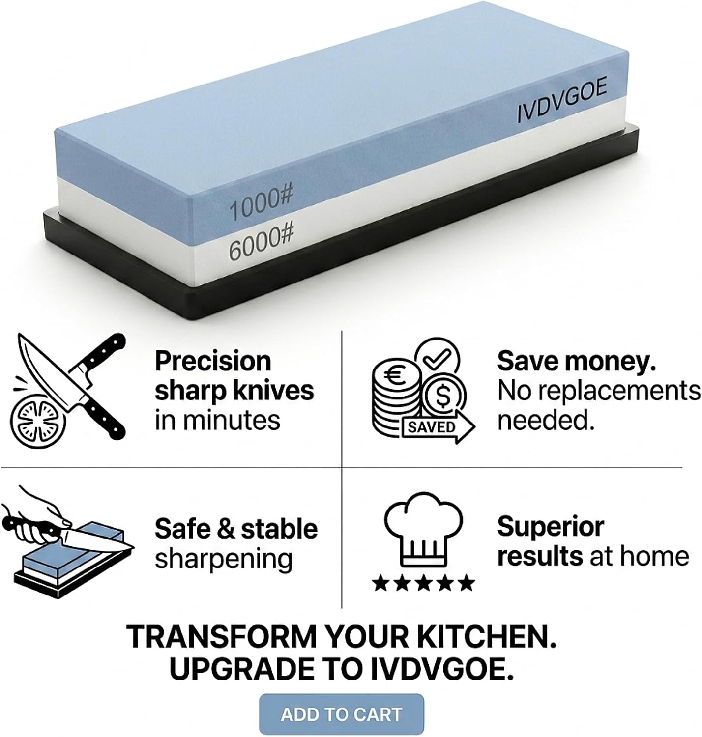 2 Non-Slip Rubber Bases Whetstone Knife Sharpener, 1000/6000 Grit Dual-Sided Waterstone, Corundum Sharpening Stone
