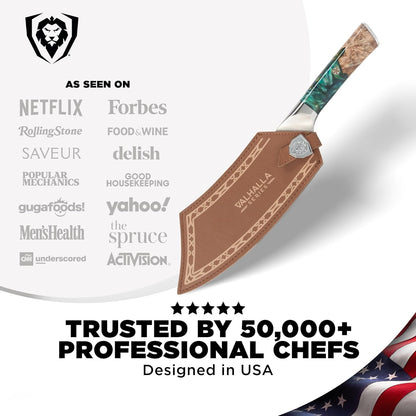 Dalstrong Chef & Cleaver Hybrid Knife - The 'Crixus' - 8 inch - Valhalla Series - 9CR18MOV HC Steel - Celestial Resin & Wood Handle - Razor Sharp Chef's Knife - w/Leather Sheath