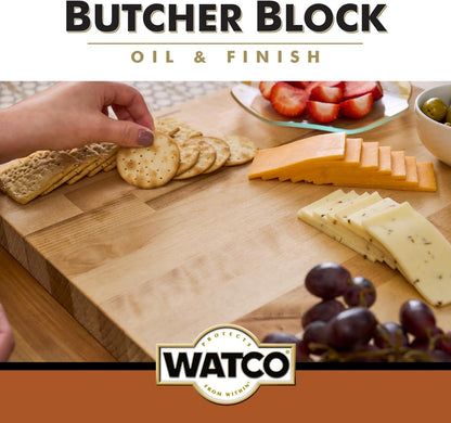 Watco Butcher Block Oil & Finish | Safe For Food Contact | Easy Wipe‑On Application | Oil Sheen Enhances and Protects | Clear | Pint