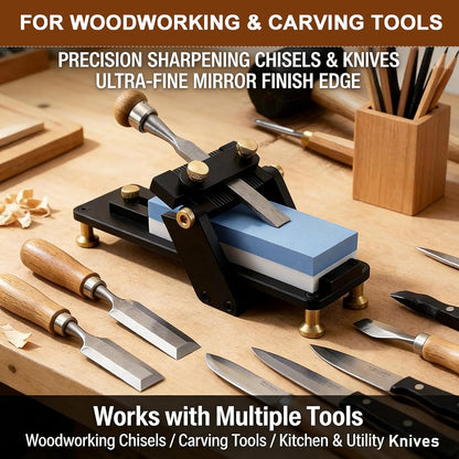 Chisel Sharpening Jig, Honing Guide Kit, Adjustable Fixed Angle Sharpener with Precision Grinding Frame, Whetstone Honing Set for Woodworking Chisels and Planes