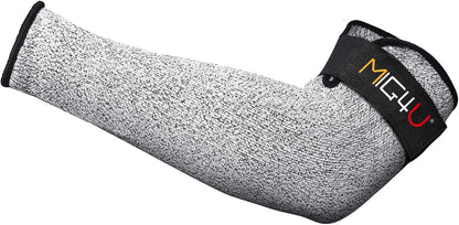 MIG4U Cut Resistant Sleeves with Leather Patches, Arm Safety Protection for Men and Women Thin Skin, Anti Puncture Level 5 Protective Arm Sleeve in Gardening, Farm, Welding, 18''