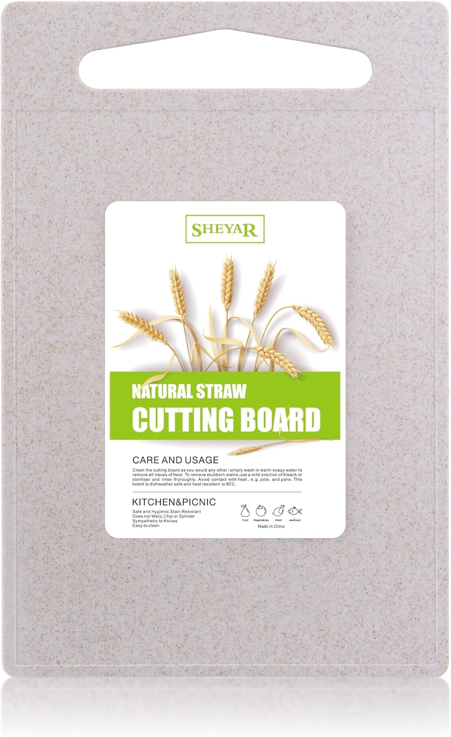 Cutting Board for Kitchen, Wheat Straw Fiber Cutting Board, Dish Washer Safe, w/Juice Grooves for Meat, Veggies, Easy Grip Handle, Non-slip Surface Eco-friendly Serveware Accessories （10‘x6.3’）