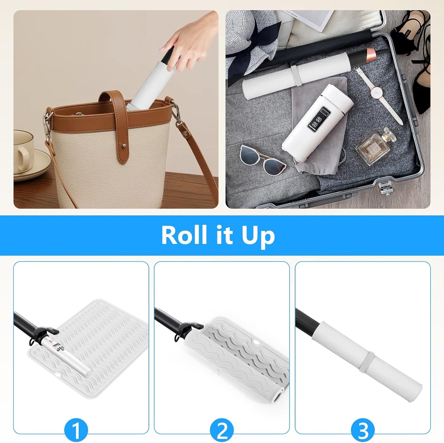 Heat Resistant Mat Oversize Curling Iron Mat Silicone Hot Hair Tools Mat for Hair Straightener,Flat Irons,Hair Styling Tools Countertop protection Portable Travel Mat 14.2" x 11"