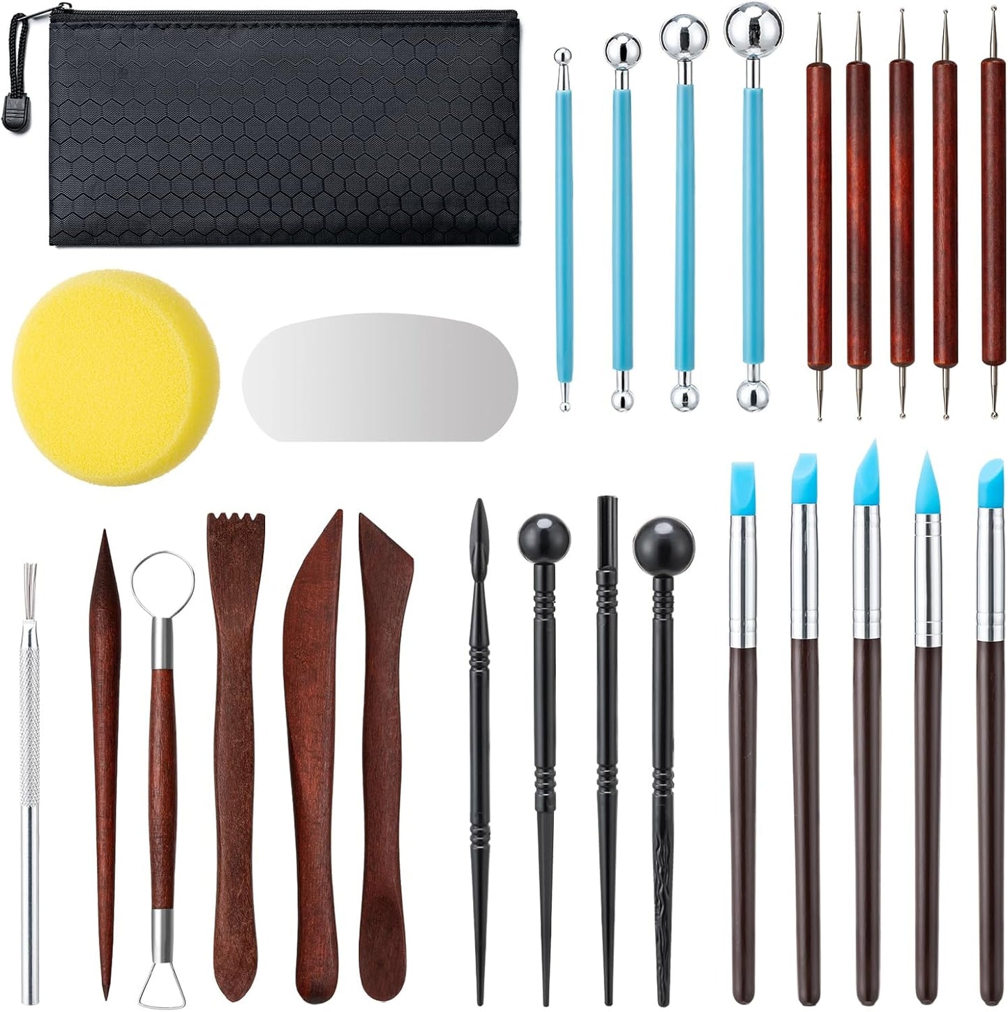 Amrules Clay Tools Kit, 12 PCS Polymer Clay Cutter Tools, Rectangle Shape Acrylic Press Board and Roller Pin Supplies Suitable for Shaping, Carving, Pottery Craft and DIY Projects