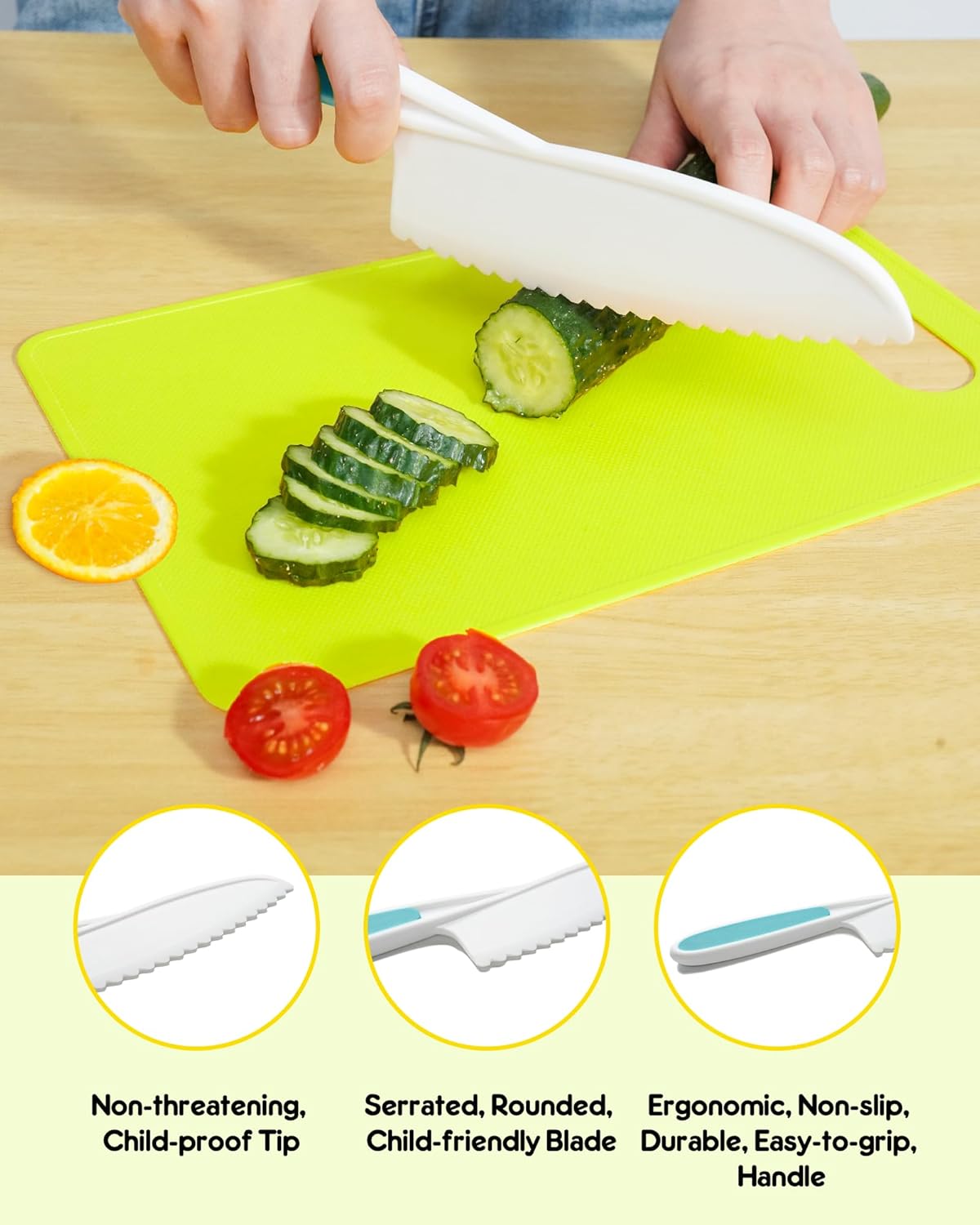 Kids Kitchen Knife Set, 15 Pcs BPA Free Montessori Kitchen Tools for Toddlers' Real Cooking, Include Knives, Crinkle and Sandwich Cutters, Peeler, Cutting Boards, Cleaning Tools for 3+ Birthday Gift