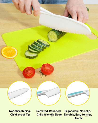 Kids Kitchen Knife Set, 15 Pcs BPA Free Montessori Kitchen Tools for Toddlers' Real Cooking, Include Knives, Crinkle and Sandwich Cutters, Peeler, Cutting Boards, Cleaning Tools for 3+ Birthday Gift