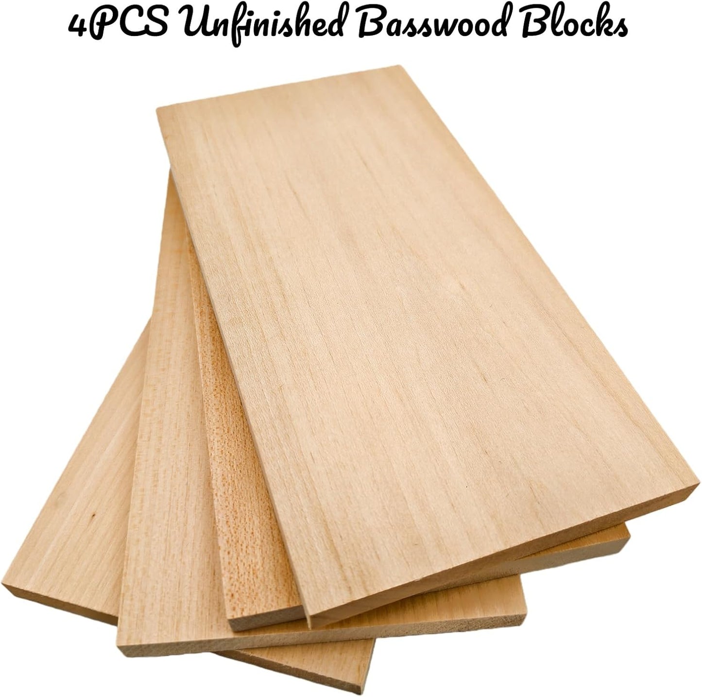 Unfinished Basswood Blocks for Crafts, Wood Craft Panels for Art, Engraving, Painting, DIY Projects, Chip Carving, Fretwork (7.87 x 3.93 x 0.78 in)
