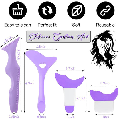 4Pcs Eyeliner Stencils Reusable Silicone Eyeliner Aid Mascara Shield Guard Eyeliner Eyelash Lipstick Eyeshadow Applicators Aid Tool Multifunctional Eye Makeup Tool for Women, Beginners（Purple）