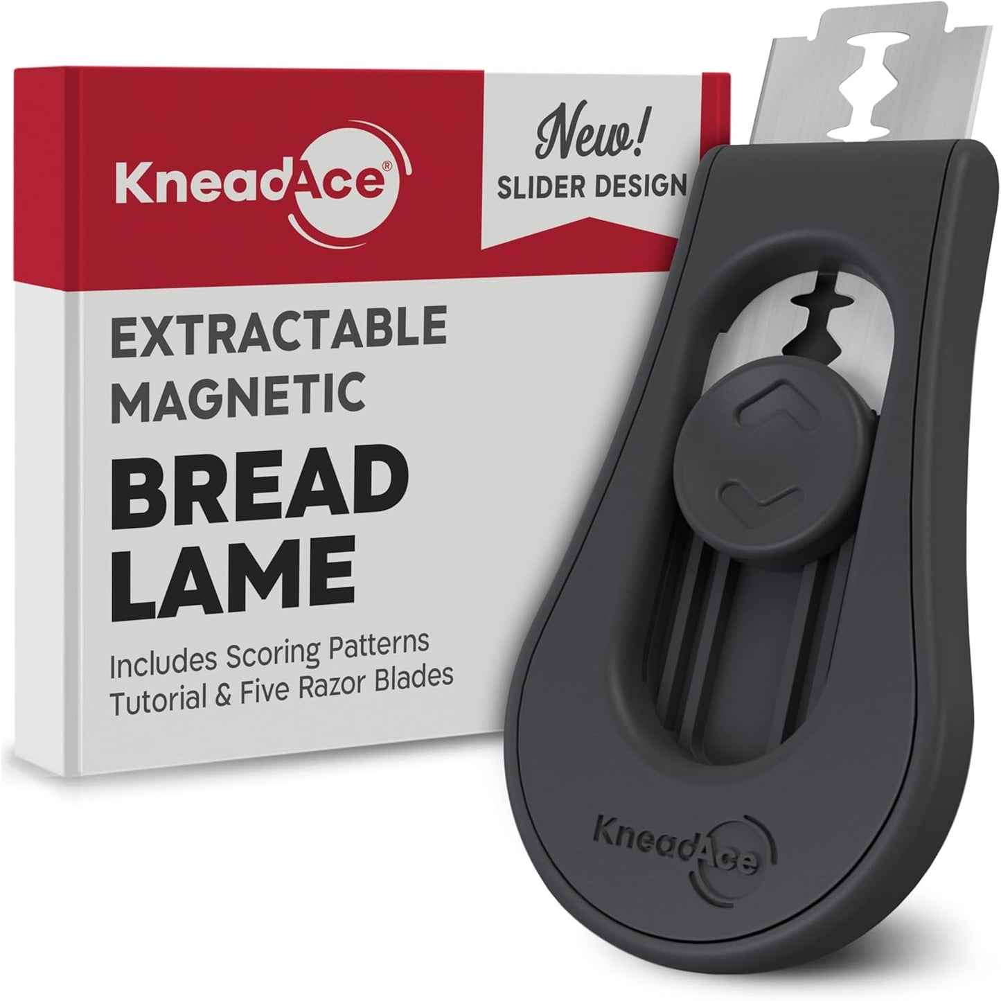 KneadAce Upgraded Extractable & Magnetic Bread Lame Dough Scoring Tool - Professional Sourdough scoring tool for Sourdough Bread baking & Bread Making Tools - Scoring Patterns booklet & 5 Razor Blades