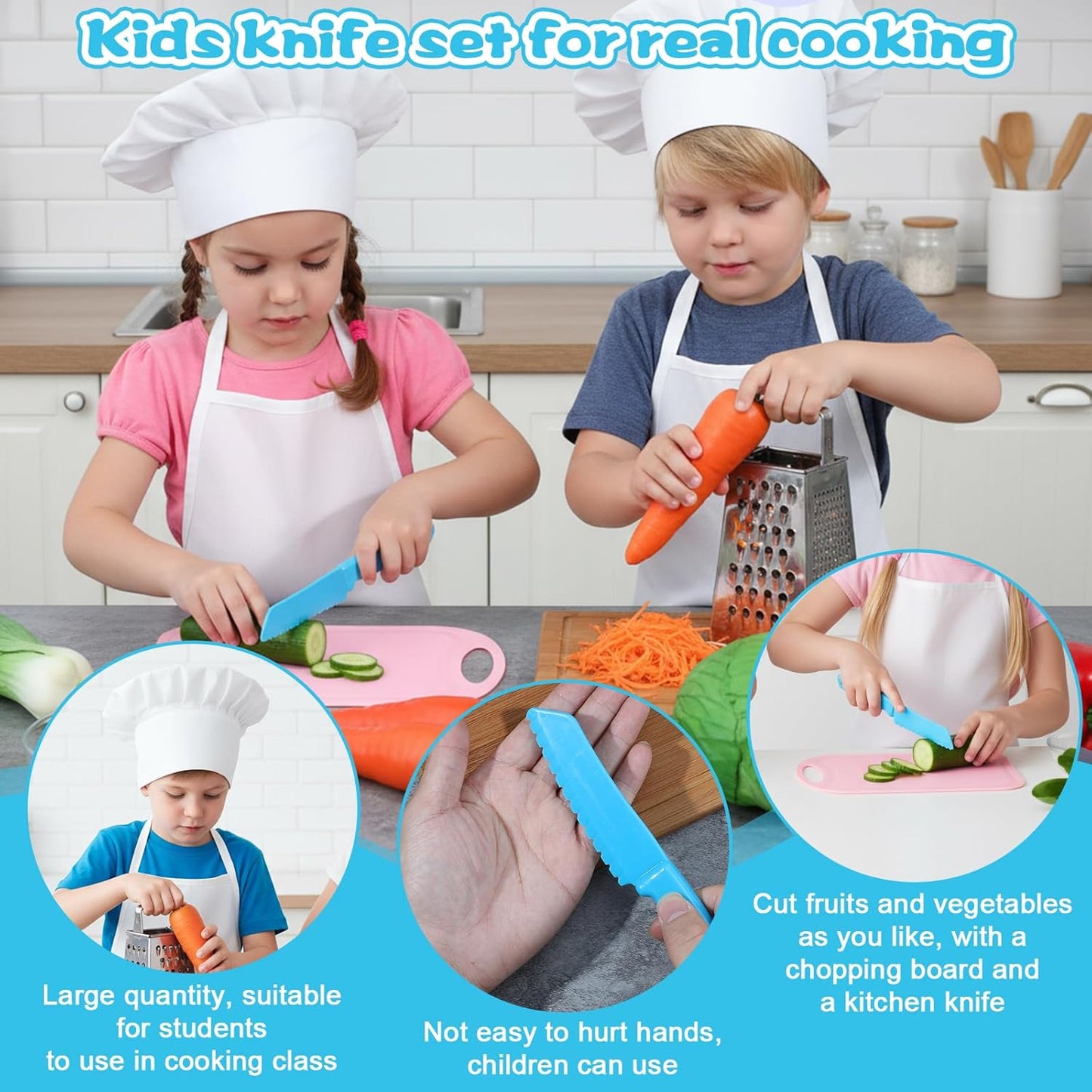 40 Pcs Kids Plastic Knife Set with Cutting Board Toddler Knife Tools, Including 20 Child Safe Knife 20 Chopping Board Kids Cooking Utensils for Cooking Club, Preschool