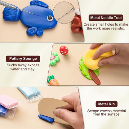 Amrules Clay Tools Kit, 12 PCS Polymer Clay Cutter Tools, Rectangle Shape Acrylic Press Board and Roller Pin Supplies Suitable for Shaping, Carving, Pottery Craft and DIY Projects