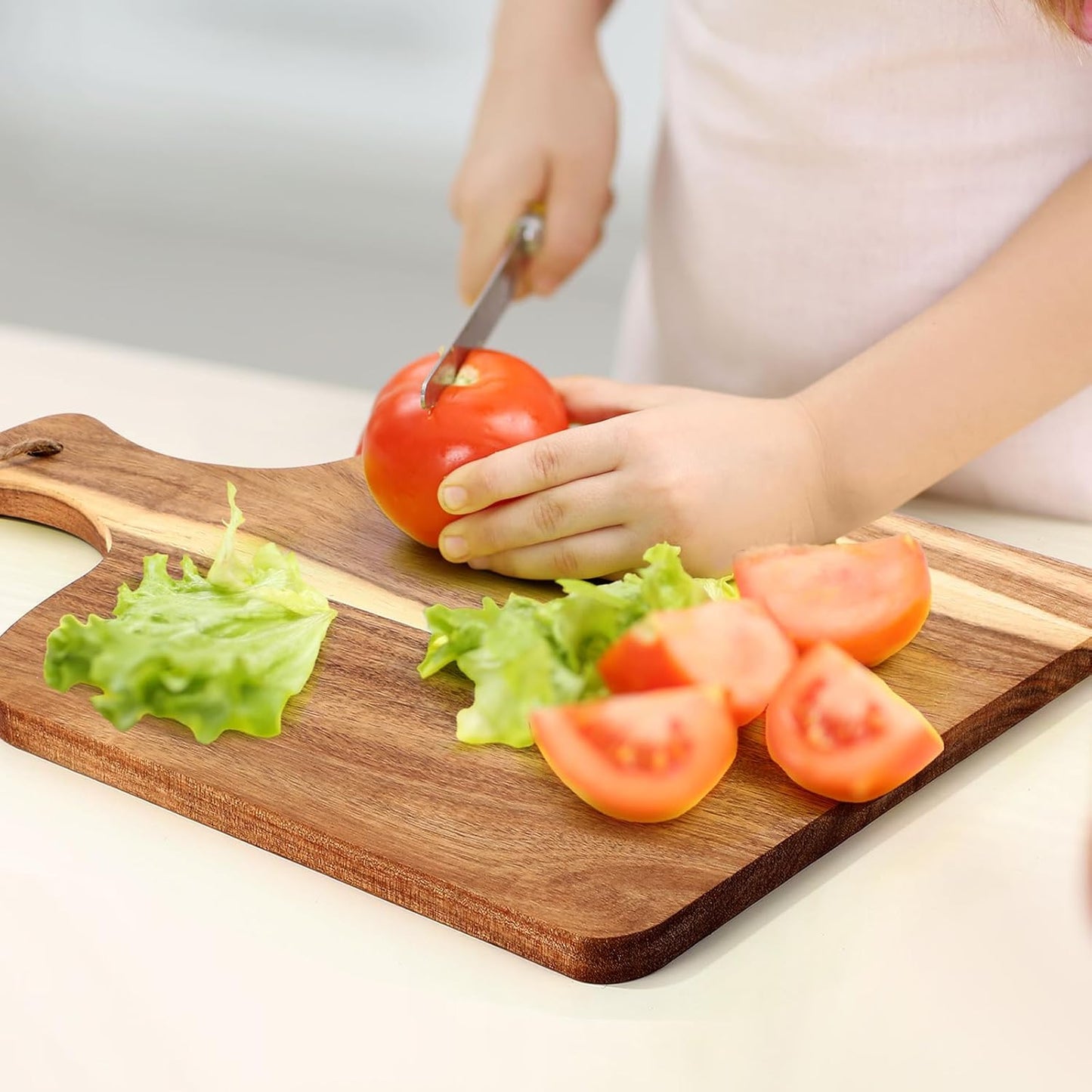 Tanlade 16 Pcs Acacia Wood Cutting Board with Handle Chopping Boards Decorative Charcuterie Platter Pizza Bread Cheese Fruit Serving Tray for Kitchen Counter Table Christmas Decorate(14 x 8 Inch)