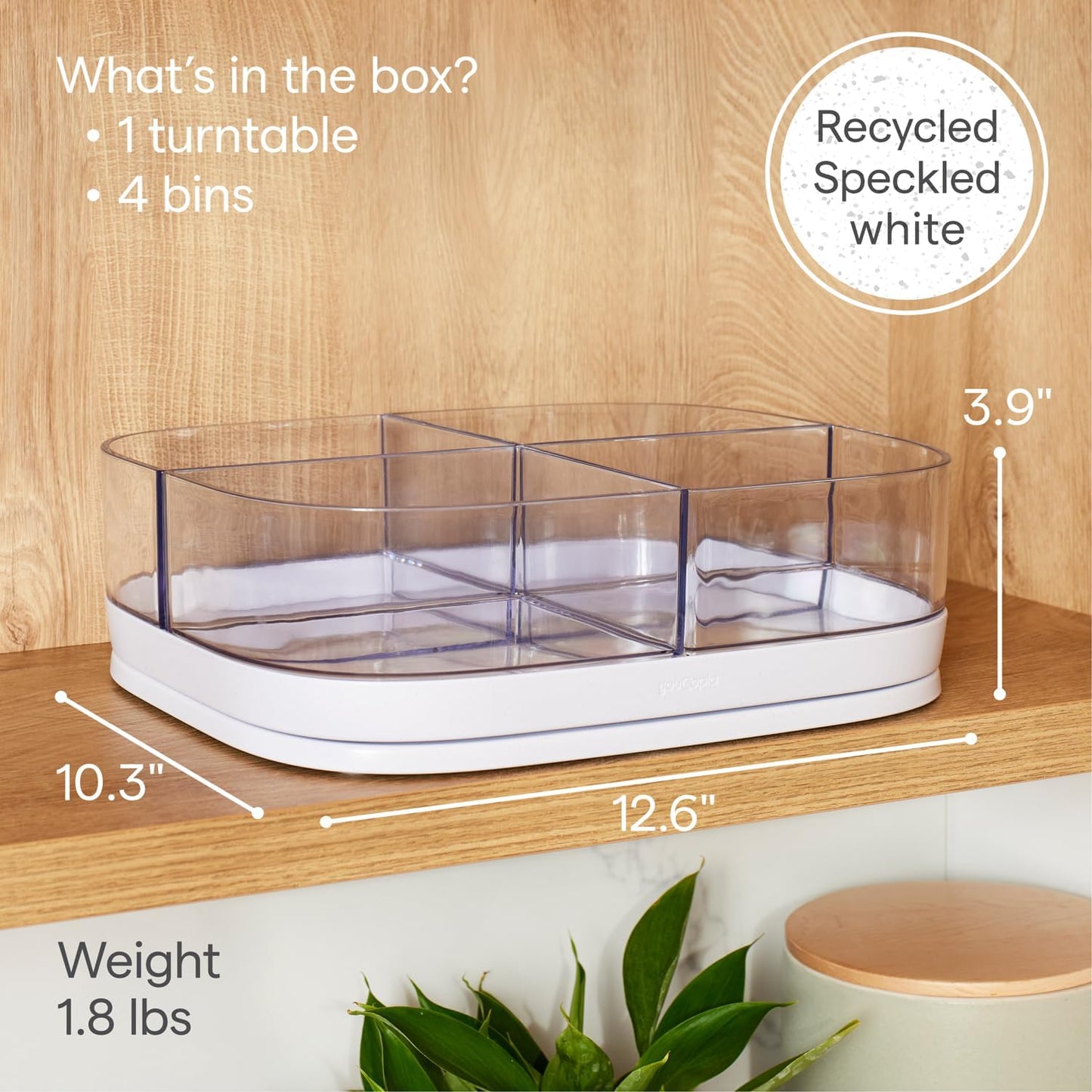 YouCopia MagicTrack Rectangle Lazy Susan Turntable: Kitchen & Bathroom Pantry, Cabinet & Countertop Storage Organizer with 360° Spin, Non-Slip, White Speckled BPA-Free