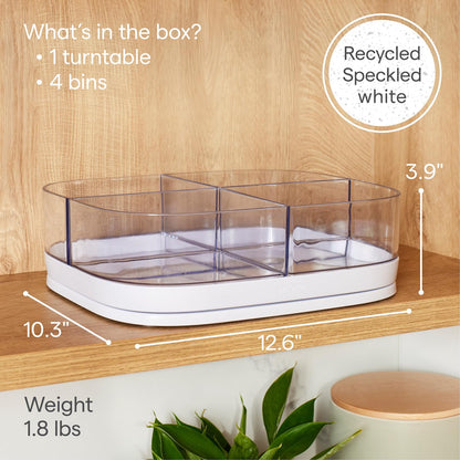 YouCopia MagicTrack Rectangle Lazy Susan Turntable: Kitchen & Bathroom Pantry, Cabinet & Countertop Storage Organizer with 360° Spin, Non-Slip, White Speckled BPA-Free