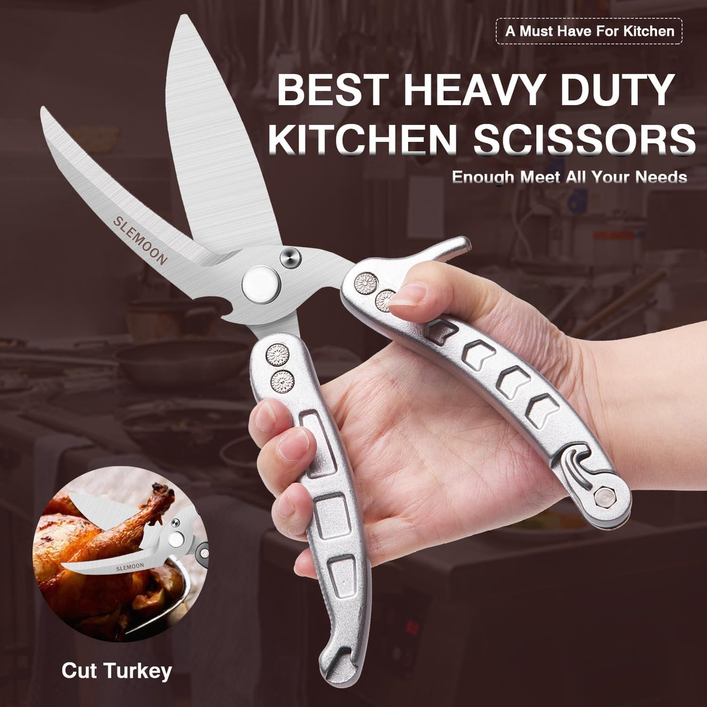 Heavy Duty Poultry Shears Kitchen Salad Scissors for Chicken Turkey Herb Vegetable 2pcs set Black