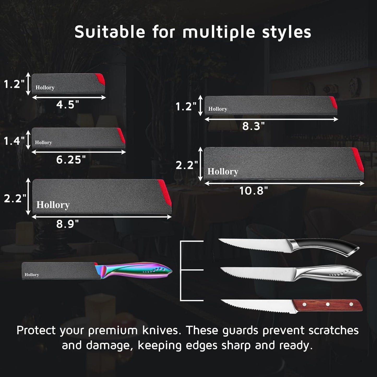 Kitchen Knife Guards Set, Universal Blade Covers, Abs Plastic BPA-Free Blade Protector with Velvet Lining, Professional Kitchen Knife Storage Solution for Home Cooks, Black (2 Pcs)
