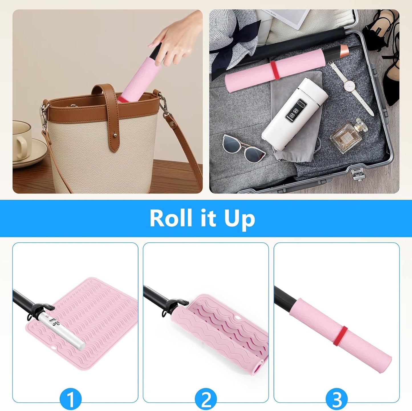 Heat Resistant Mat Oversize Curling Iron Mat Silicone Hot Hair Tools Mat for Hair Straightener,Flat Irons,Hair Styling Tools Countertop protection Portable Travel Mat 14.2" x 11"
