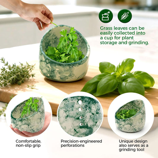Pottery Herb Stripper Bowl Set – 2 Piece, Including 5-Blade Stainless Steel Herb Cutter Scissors, Herb Stripping Tool & Handmade Pottery Herb Stripper Bowl, For Stripping Leaves and Rhizomes (White)