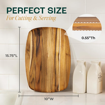 Yes4All Durable Acacia Cutting Boards for Kitchen, [17''Lx13''Wx1.5” Thick] Medium Edge Grain Cutting Board, Pre Oiled Wood Cutting Boards, Thick Chopping Board w/Juice Grooves and Easy Grip Handle