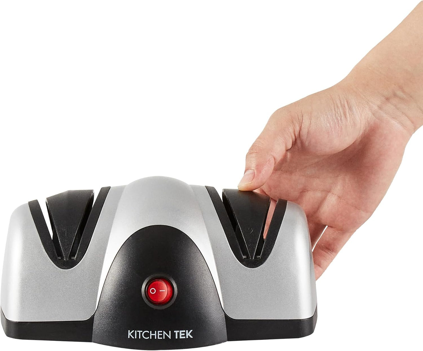 Restaurantware-Kitchen Tek 2-Stage Electric Knife Sharpener, 1 Straight-Edge Knife Sharpener With Diamond Grinding Wheel - 120 Voltage, Quick Sharpening, Gray Plastic, For Kitchen Knives