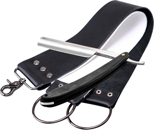 Grandslam Straight Razor Shave Ready Handmade Sharpened, 420 Steel Straight Razor Blade, 2 Layers Long Leather Canvas Strop, Sharpening Stone,2 Side Grit 3000 Waterstone Knife Sharpener