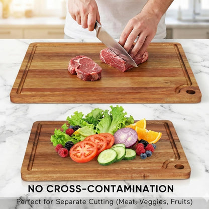 Acacia Wood Small Cutting Board for Kitchen, 10x7 Inch Mini Chopping Bar Board with Juice Groove & Hanging Hole, Thickened Portable Cheese Board for Camping,BBQ, Dorm, RV and Small Spaces