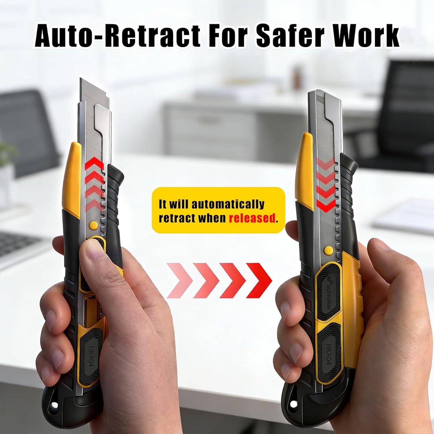 Dual-Mode Box Cutter Retractable for Warehouse,Locking Professional Work Knife, Auto-Retract Box Knife,18mm Heavy Duty Utility Knife with Metal Rail,Spare Blade Storage.1 Knife+10 Blades