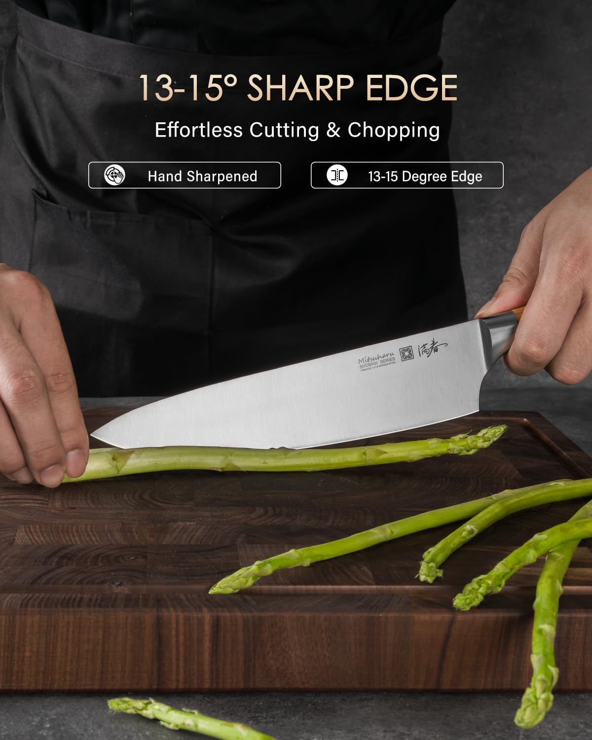 Mitsuharu 7 inch Nakiri Knife, SHOMAN Series Vegetable Knife, Razor Sharp Blade, Ergonomic Olive Wood Handle, German Steel Meat Cleaver, Japanese Chef Knife, Vegetable Kitchen Knife with Case