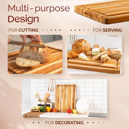 Yes4All Durable Acacia Cutting Boards for Kitchen, [17''Lx13''Wx1.5” Thick] Medium Edge Grain Cutting Board, Pre Oiled Wood Cutting Boards, Thick Chopping Board w/Juice Grooves and Easy Grip Handle