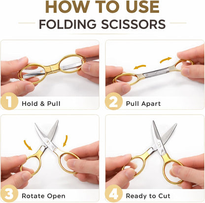 Folding Scissors, TSA Compliant & Portable, Compact, Safe Travel Scissors, Stainless Steel Retractable, 2 Pcs