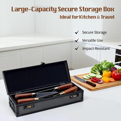 Chef’s Knife Case Aluminum Hard Case with Dual Combination Locks Cultery Carrier Portable Knife Organizer Block Holders Protectors With 8 Slots Can Hold Home Black