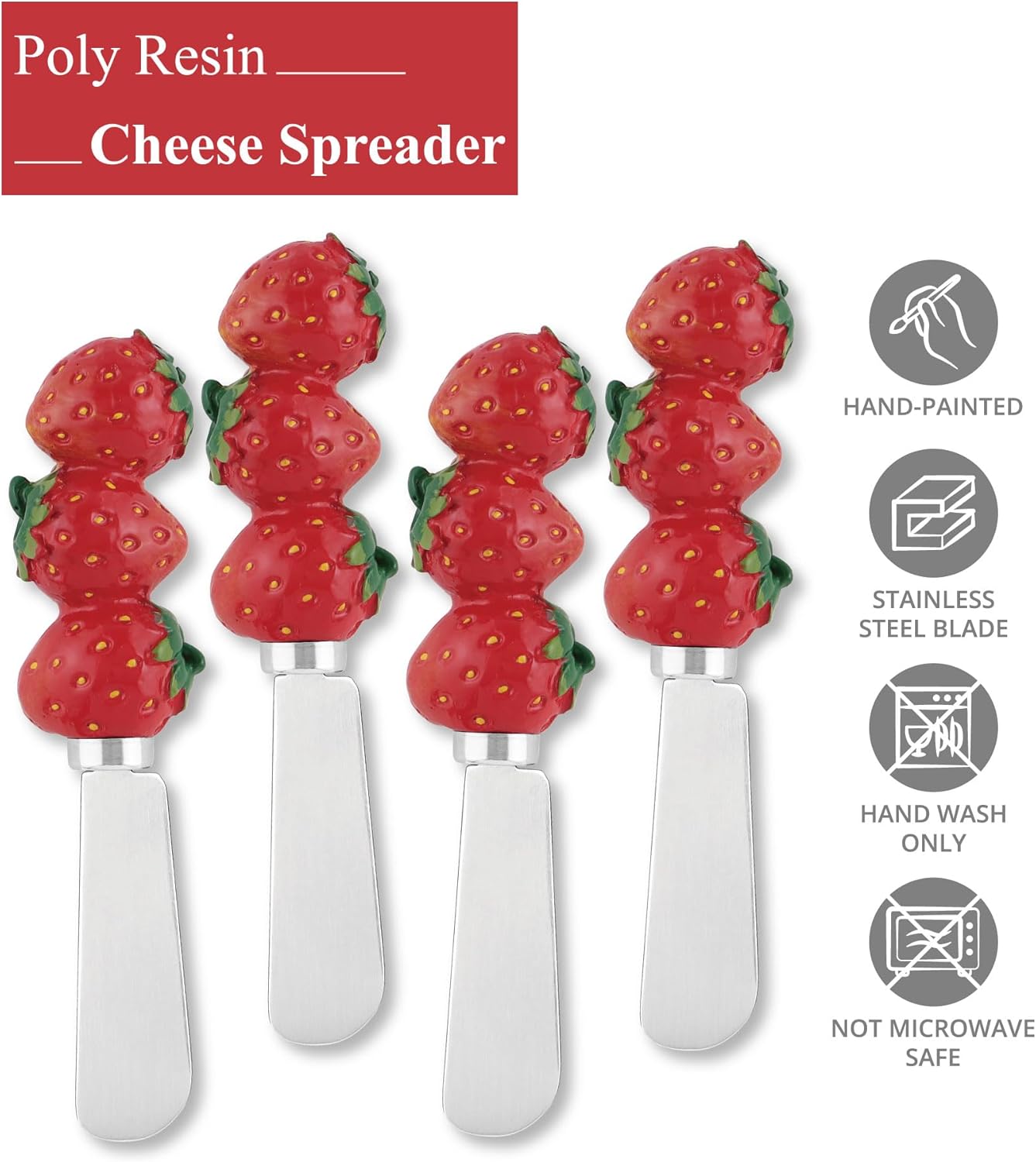 Supreme Housewares Pineapple Cheese Spreaders, Hand-Painted Resin Handles with Stainless Steel Blades for Spreading Cream Cheese, Butter, Jam, or Sandwich, Set of 4