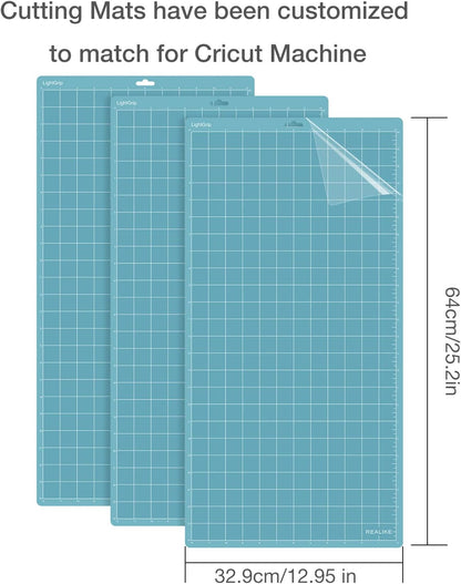 REALIKE 12x12 Lightgrip Cutting Mat Compatible with Cricut Maker 3/Maker 4/Maker/Explore 3/4/Air 2/Air/One(3 Mats), Gridded Adhesive Non-Slip Cut Mat for Crafts, Quilting, Sewing and All Arts