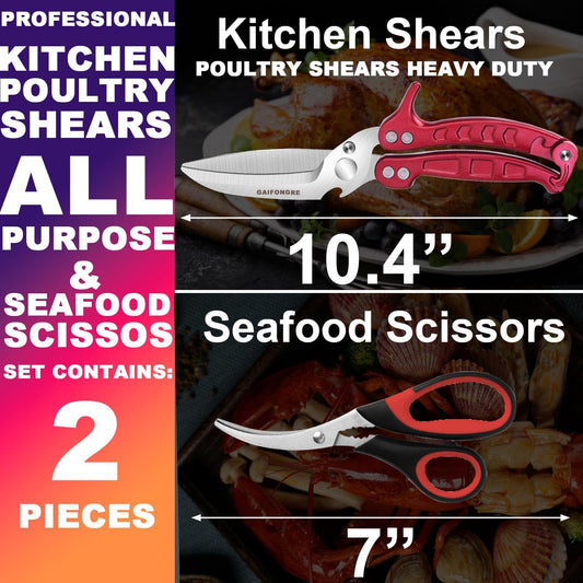 Heavy Duty Poultry Shears Scissors,Kitchen Shears for food Heavy Duty,Kitchen Scissors All Purpose,Chicken,Fish,Meat,Easily Separable for Thorough Cleaning,Dishwasher Safe.