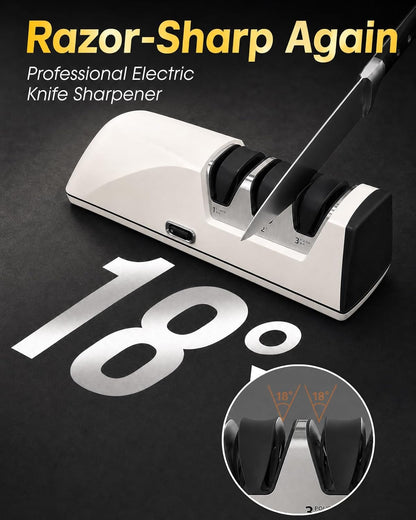 USELUCK Electric Knife Sharpener, Professional 3-Stage High-Grit Diamond Sharpening System for Precision Grinding, Sharpening,Polishing, Designed for Straight & Ceramic Kitchen Knives