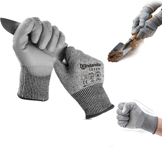 ANDANDA Cut Resistant Gloves Level 5, PU Coated Work Gloves with Power Grip for Dry & Slightly Oily Environment, Garden,