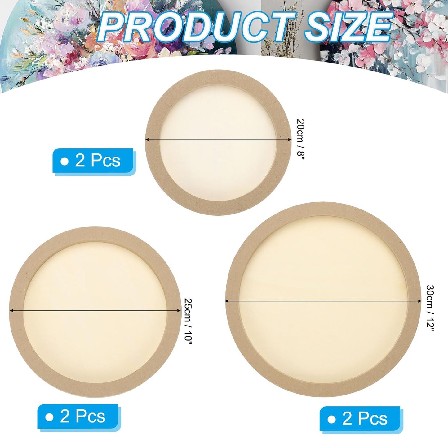 PATIKIL 8" Round Wood Canvas Panels, 6pcs Unfinished Wood Plaque Disc Circle Board for Craft Projects, Art Painting, Carving, Engraving, DIY